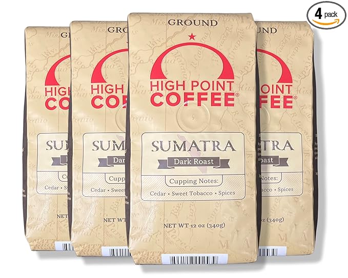 High Point Coffee Dark Roast Ground Coffee - Sumatra 48 Ounces (Four Bags of 12 Ounces)
