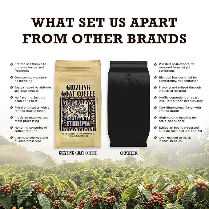 Guzzling Goat Ethiopian Coffee Beans | Premium Medium Roast Coffee Whole Bean | Strong Flavorful Brew | Sourced &amp Roasted in Ethiopia