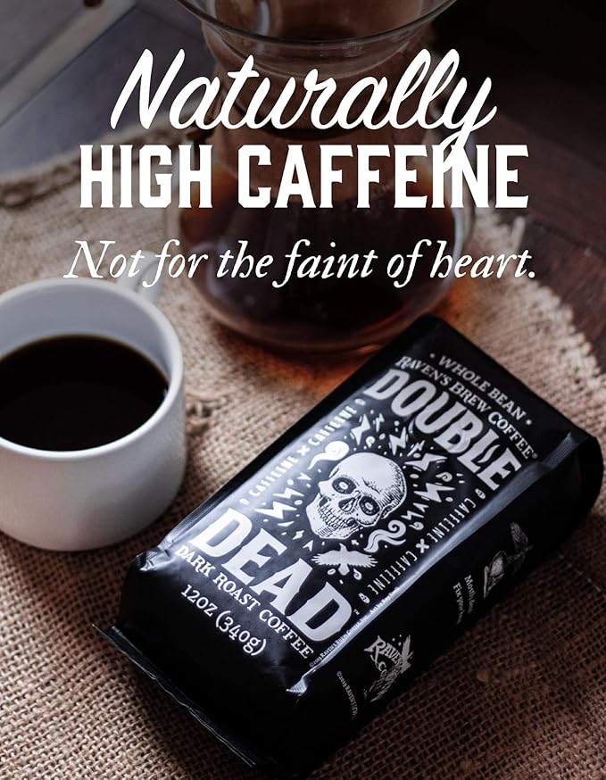 Raven's Brew Coffee High Caffeine Coffee Dark Roast Whole Bean – Double Dead 2-pack of 12oz