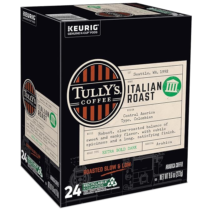 Tully's Coffee Italian Roast Keurig Single-Serve K-Cup Pods Dark Roast Coffee 96 Count