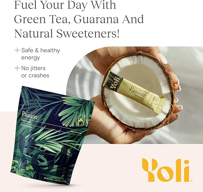 Yoli® Passion Energy Drink Powder Mix - Natural Energy Drink Mix for Endurance and Stamina Bulk 90 Servings - Pina Colada Flavor
