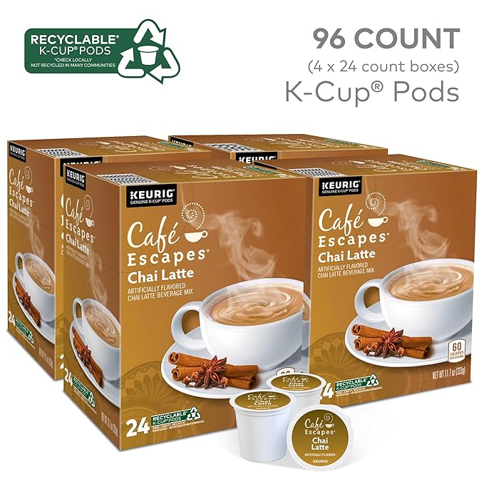 Cafe Escapes Chai Latte Keurig Single-Serve K-Cup Pods 96 Count