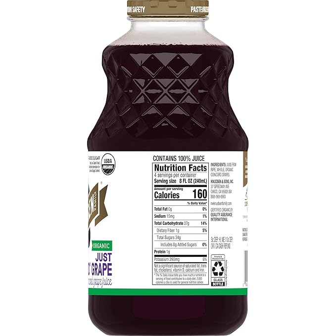 R.W. Knudsen Organic Just Concord Grape Juice 32 Ounces (Packaging May Vary) (Pack of 5)