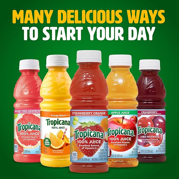 Tropicana 100% Orange Strawberry Juice�Single Serve 10 Fl Oz Bottles (Pack of 24) - Real Fruit Juice Vitamin C B &amp E Rich No Added Sugars No Artificial Flavors