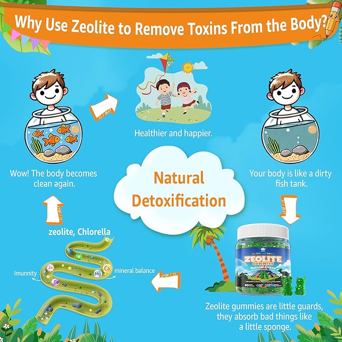 Zeolite Dêtõx for Kids &amp Adults Sugar Free Kids Tõxin Dêtõx Gummies w/ Chlorella Spirulina Minerals Choline - Gentle Heavy Mêtâl Dêtõx for Digestive Immune Focus Energy Bone Vegan 120cts