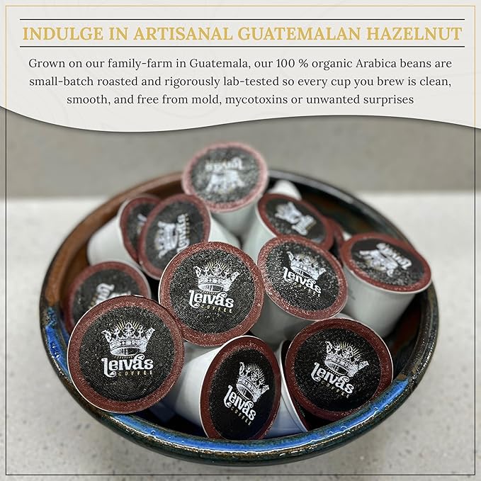 Leiva’s Guatemalan Single Serve K-cups Coffee Pods (22 Count) – Small Batch Hazelnut Flavor Capsules - Rich Bold &amp Balanced Flavor - Single Serve Pods for Keurig Coffee Machine - 0.35 Oz Cups