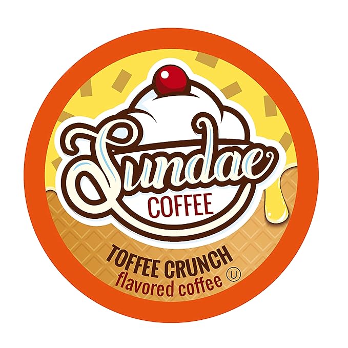 Sundae Ice Cream Flavored Coffee Pods Compatible with 2.0 Keurig K-Cup Brewer (Toffee Crunch) 48 Count