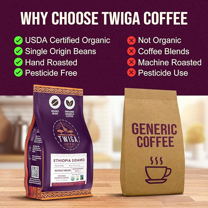 Twiga Coffee Rwandan Whole Bean – Organic Medium Roast Arabica with Caramel Cinnamon &amp Citrus Flavor Notes – Single Origin Fresh Roasted Rwandan Coffee for a Smooth Bold Cup – 12 oz
