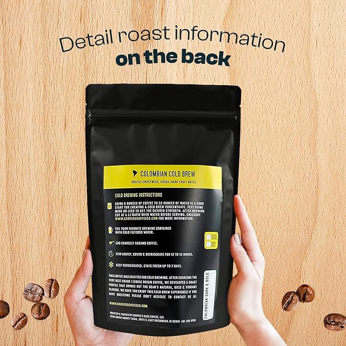 Colombian Dark Roast Single Origin Gourmet Organic Cold Brew Coffee Beans Smooth Taste of Cocoa with Light Fruited Flavors Cold Brew Coffee Grounds 2 lb Coffee Bag