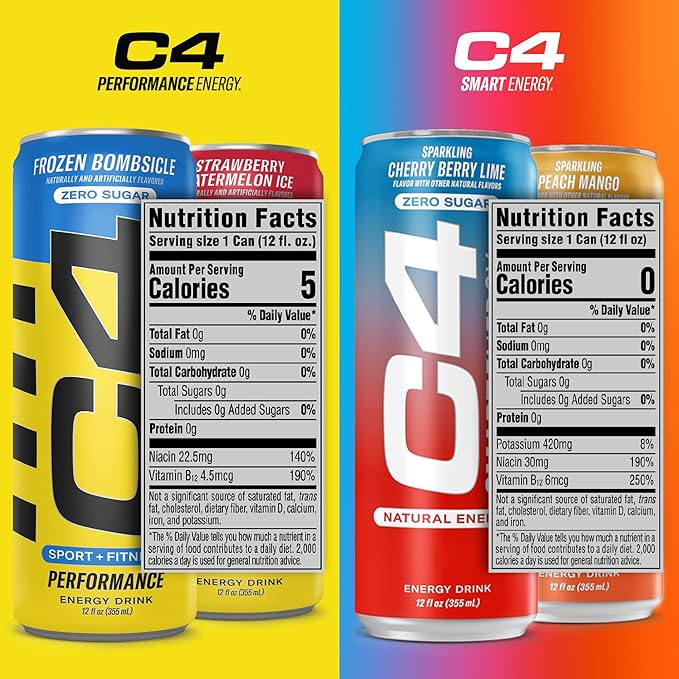 C4 Energy &amp Smart Energy Drinks Variety Pack Sugar Free Pre Workout Performance Drink &amp C4 Energy Drink 16oz (Pack of 12) - Frozen Bombsicle - Sugar Free Pre Workout Performance Drink