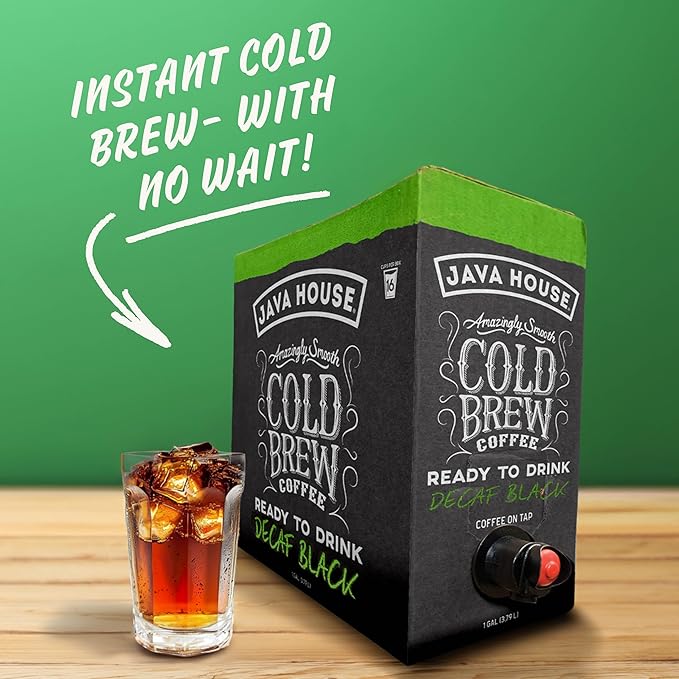Java House Cold Brew Coffee on Tap (Pack of 2) – Premium 100% Arabica Decaf – Smooth Decaf with Chocolate &amp Caramel Notes – 1 Gallon Box (16 Servings) – Ready to Drink No Caffeine No Brewing Req