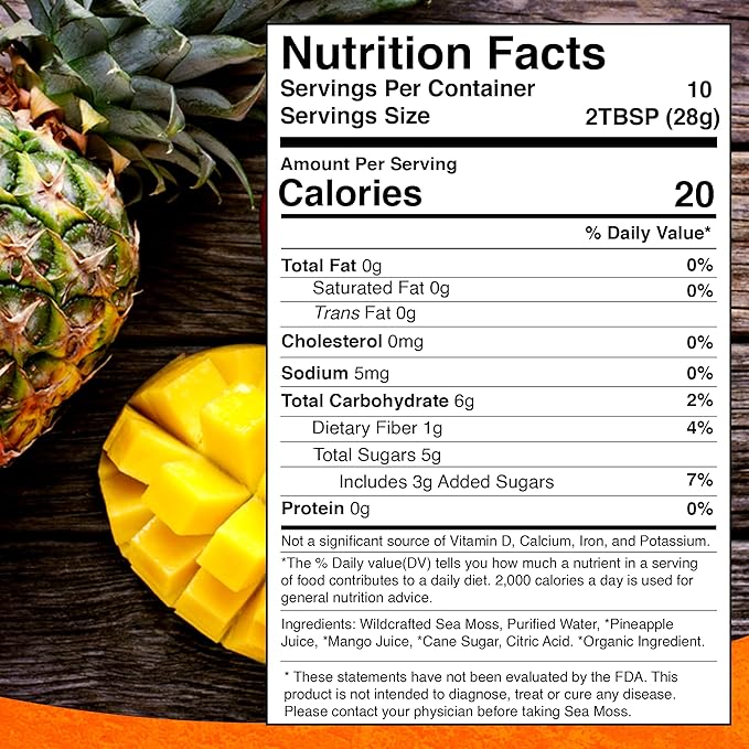 WELLNESS LABSRX Irish Sea Moss Gel Raw - Wildcrafted Superfood Seamoss Gel - Pineapple Mango Flavor Vitamin and Mineral-Rich from Pristine Caribbean Waters - 10 oz.