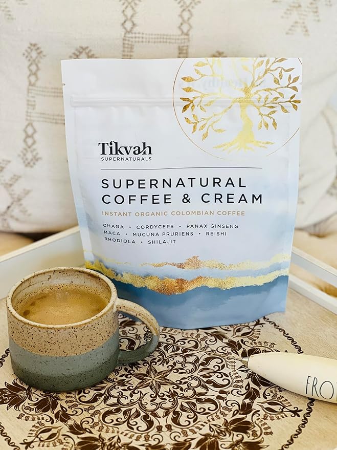 Tikvah Supernatural Coffee + Cream adaptogen &amp mushroom infused instant non-dairy caffe latte