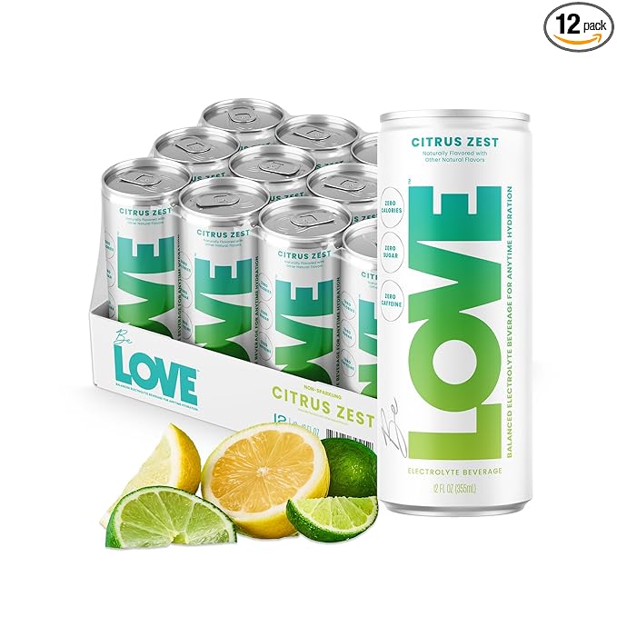 Be LOVE™ Lightly Flavored Still Electrolyte Drink — Non-Carbonated Zero Sugar Zero Calories Zero Caffeine — Clean Daily Hydration (Pack of 12 Citrus Zest)