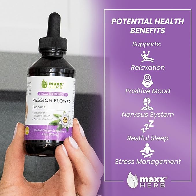 Maxx Herb Passion Flower Extract - Max Strength Passion-Flower Liquid Absorbs Better Than Capsules for Relaxation and Stress Relief Alcohol-Free - 4 Oz Bottle (60 Servings)