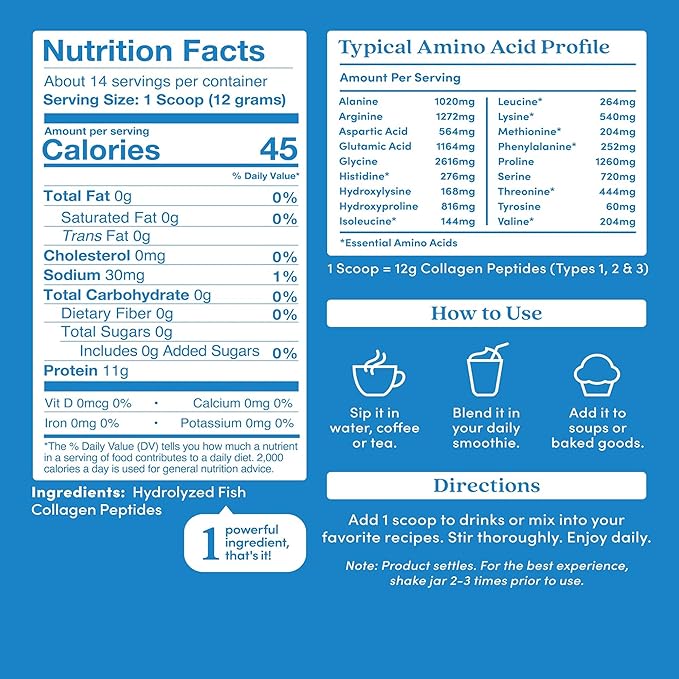 Further Food Unflavored Marine Collagen Peptides Powder Wild-Caught Sustainably Sourced Fish Hydrolyzed Type 1 2 &amp 3 12g Protein 5.93 Oz
