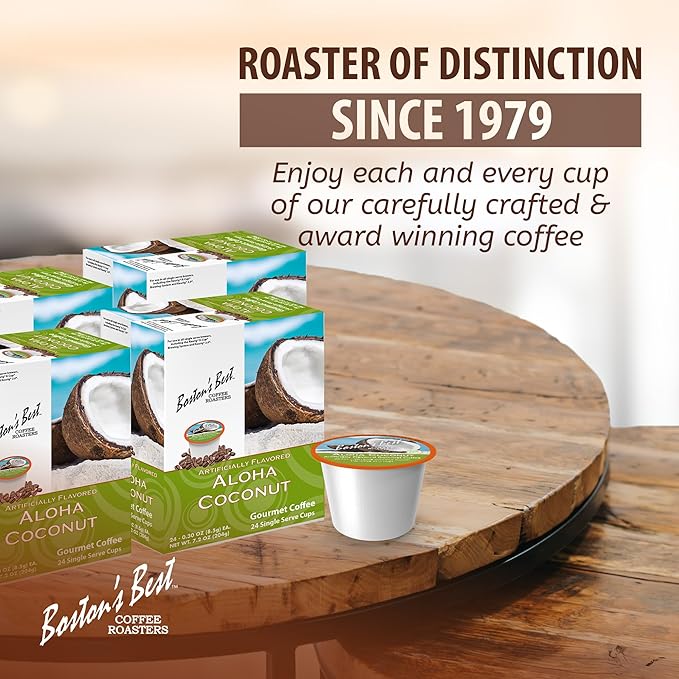 Boston’s Best - Aloha Coconut Flavored Delicious Gourmet Coffee Compatible with Keurig Coffee Maker 24 Count (Pack of 4)