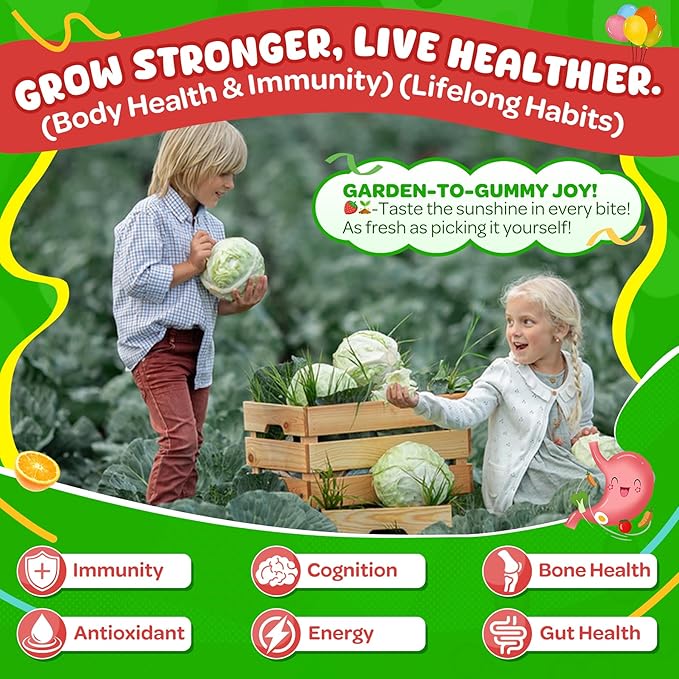 NEVISS Kids 4+ &amp Teens Super Greens 40-in-1 Gummies w/Multivitamin Omega3 Iron D3K2 Picky Eater Organic Super Fruits Veggies Superfood Gummy Mushroom Lutein | Immune Bone Brain Energy Sugar