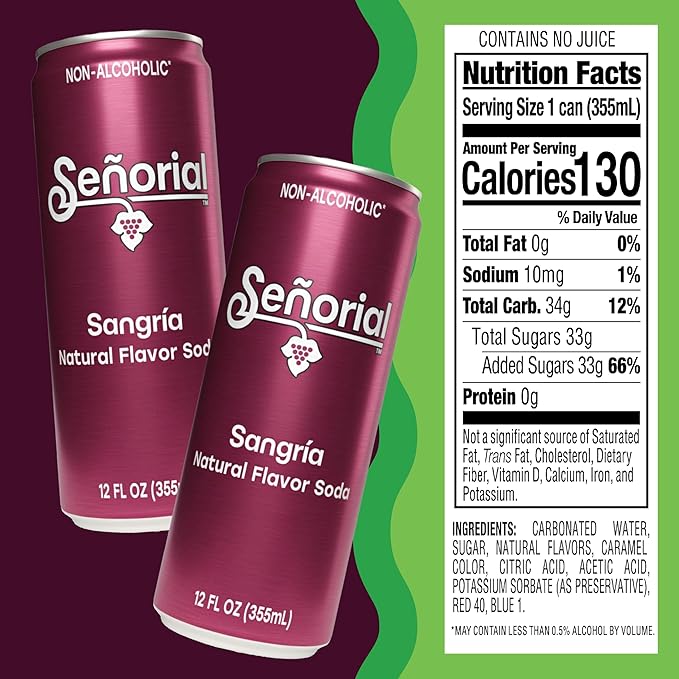 Sangría Señorial - Mexican Soda Soft Drinks (12 oz 355ml) 24 Cans - Non Alcoholic Caffeine Free Gluten Free - Cane Sugar - 0g Fat - Made in Mexico - Natural Flavor Soda Pop - Iconic Mexican Brand