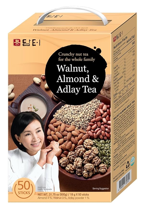 Damtuh Korean Grain Drink Mix Bundle – Black Grain Misugaru Powder + Walnut Almond Adlay Tea Powder (Job’s Tears/Yulmu) Latte-Style Drink Caffeine-Free 18g x 50 / 20g x 40 Stick Packs