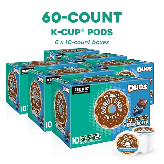 The Original Donut Shop Duos Chocolate Blueberry Coffee Keurig Single-Serve K-Cup Pods 60 Count (6 Packs of 10)