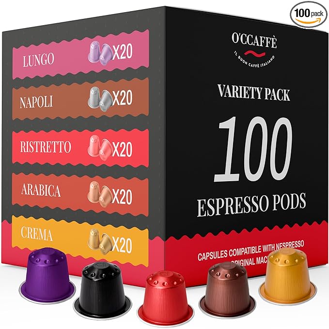 Occaffe Variety Pack Espresso Pods - by CAPSUCUP SELECTION 100 Selection Espresso Capsules compatible with Nespresso Machines