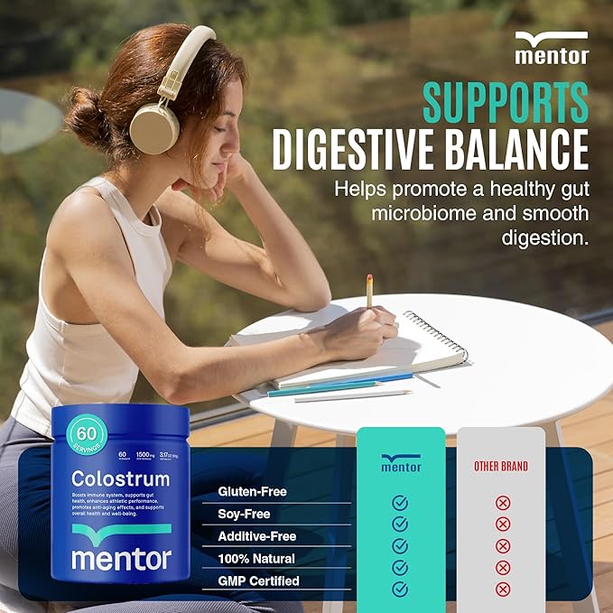 Mentor Colostrum Powder Supplement for Humans - Organic Bovine Colostrum Supplement for Gut Health Hair Growth Beauty and Immune Support - Colostrum Protein