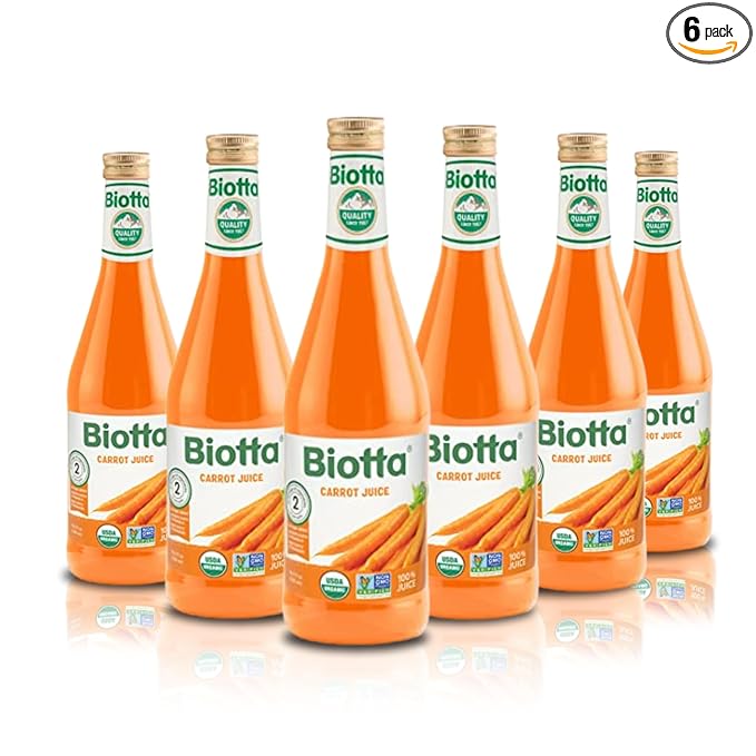 Biotta Organic Carrot Juice - 100% Vegetable Juice for Energy Immunity &amp Wellness - Excellent Source of Nutrients - All Natural Non-GMO Gluten-Free (16.9 Fl Oz Pack of 6)