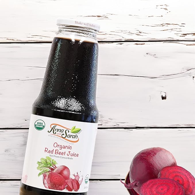 Anna and Sarah 33.8 Oz Organic Red Beet Juice - USDA Organic Certified - Glass Bottle (2 Pack) No Sugar No Artificial Colors No Preservatives No Flavors AddedNOT from CONCENTRATE