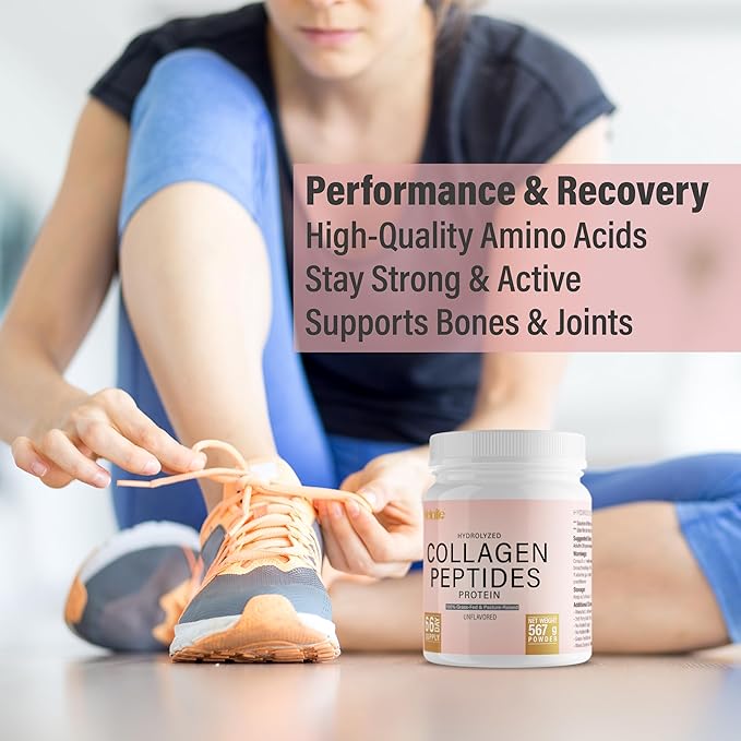 Collagen Powder 20 Oz 66 Servings Hydrolyzed Collagen Peptides Grass-Fed Bovine Unflavored Made in Canada Supports Joints Skin Hair &amp Nails Protein Supplement for Women &amp Men