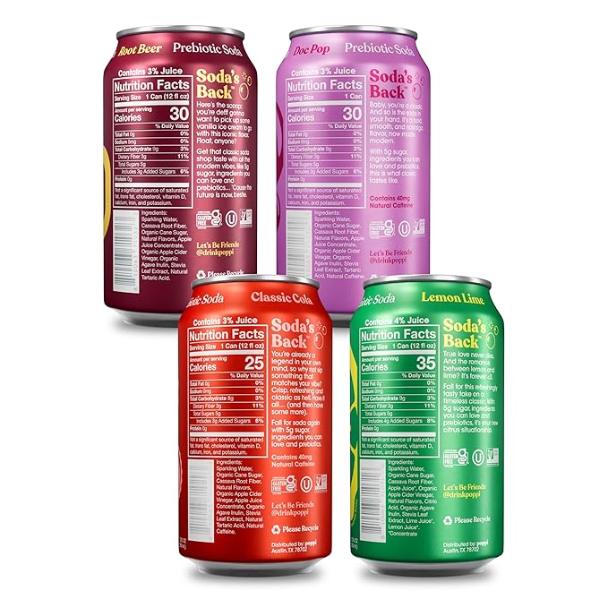Poppi Sparkling Prebiotic Soda Beverage with Apple Cider Vinegar Seltzer Water and Fruit Juice The Classics Variety Pack 12 Fl Oz Pack of 12 Packaging May Vary