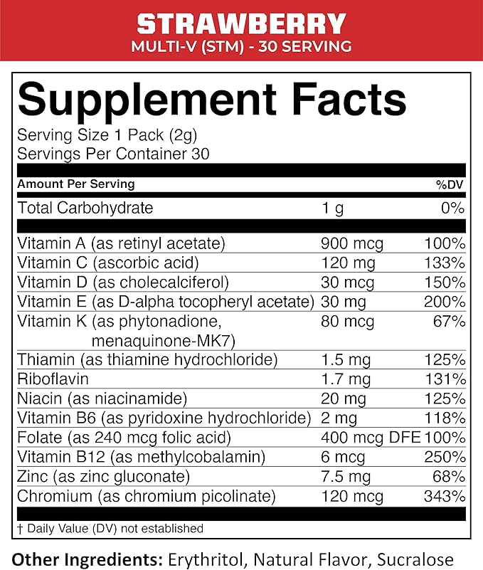 MTN OPS Multi‑V STM On‑The‑Go Daily Multivitamin for Men Women &amp Kids – Straight‑to‑Mouth Vitamin C D3 B Zinc Packs – Gluten Free Natural Flavors 30 Servings