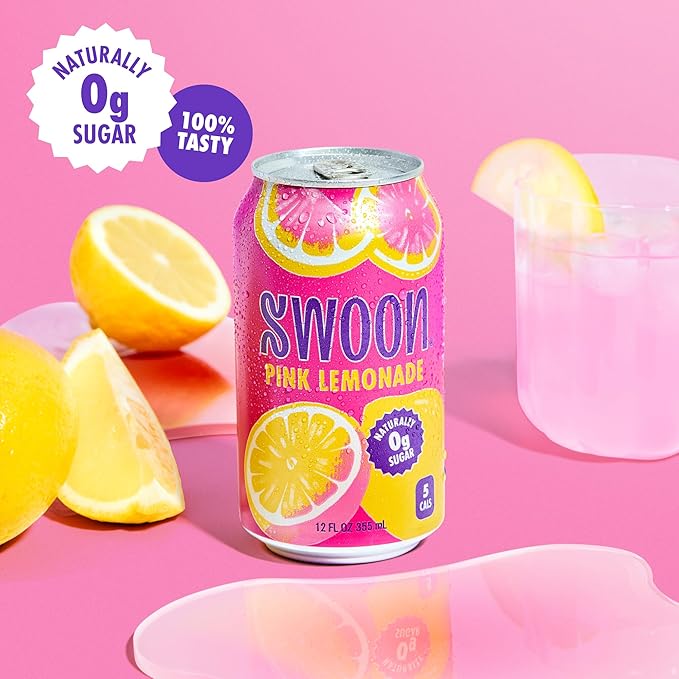 Swoon Pink Lemonade - Low Carb Paleo-Friendly Gluten-Free Keto Drink - Sugar Free Strawberry Lemonade Made with 100% Lemon Juice Concentrate &amp Sweetened by Monk Fruit 12 Fl oz (Pack of 12)