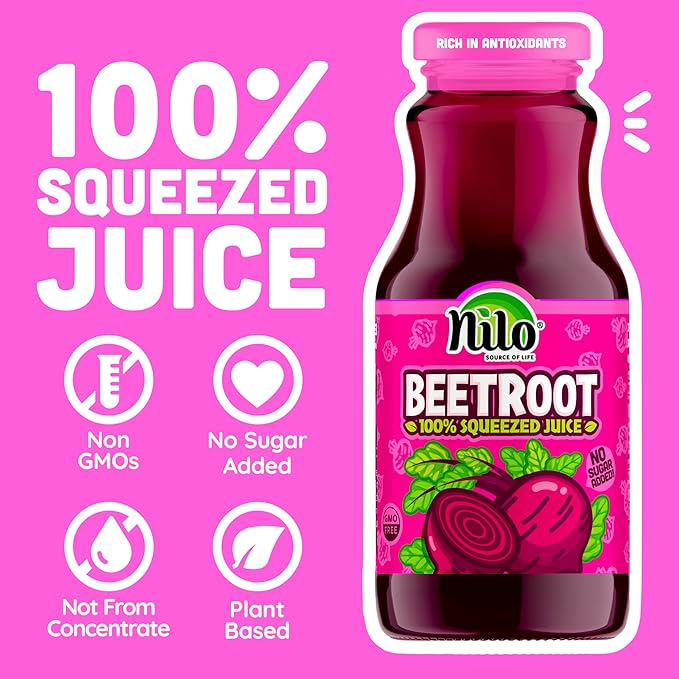 NILO Beetroot Juice | 100% Squeezed Beetroot Remolacha | NO Sugar added | NON GMO | NOT From Concentrate | 8.45 oz (Pack of 12)