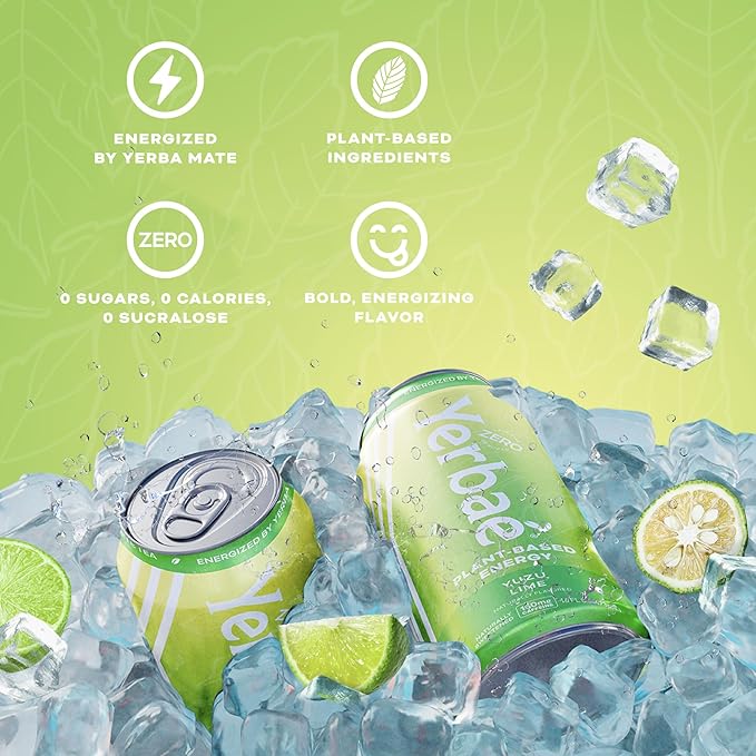 Yerbaé Energy Beverage Yuzu Lime - Lemon Lime Flavor. Energized by Yerba Mate. Naturally Caffeinated Plant-Based Healthy Alternative to Coffee/Sugary Sodas Pack of 12 16oz cans