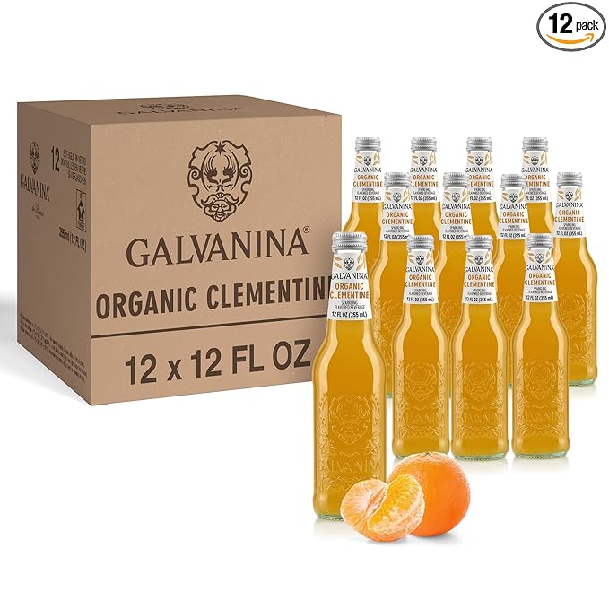 Galvanina Clementine – Premium Organic Italian Sparkling Soda 12 fl oz (12 Glass Bottles) | Made with Organic Southern-Italian Clementines Refreshing Soft Drink.