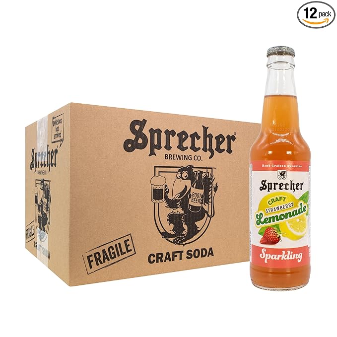 Sprecher Sparkling Strawberry Lemonade in 12 fl oz Glass Bottles (12 Pack) Handcrafted Craft Soda Made with Real Lemon and Strawberry Juice Naturally Flavored and Cane Sugar Sweetened