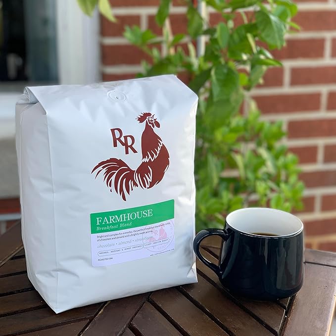 Red Rooster Coffee Organic Floyd Farmhouse Breakfast Blend – Light-Medium Roast Whole Bean Coffee – Notes of Toasted Almond Red Plum Caramel &amp Sunflower Butter – 5LB – USDA Organic Fair Trade