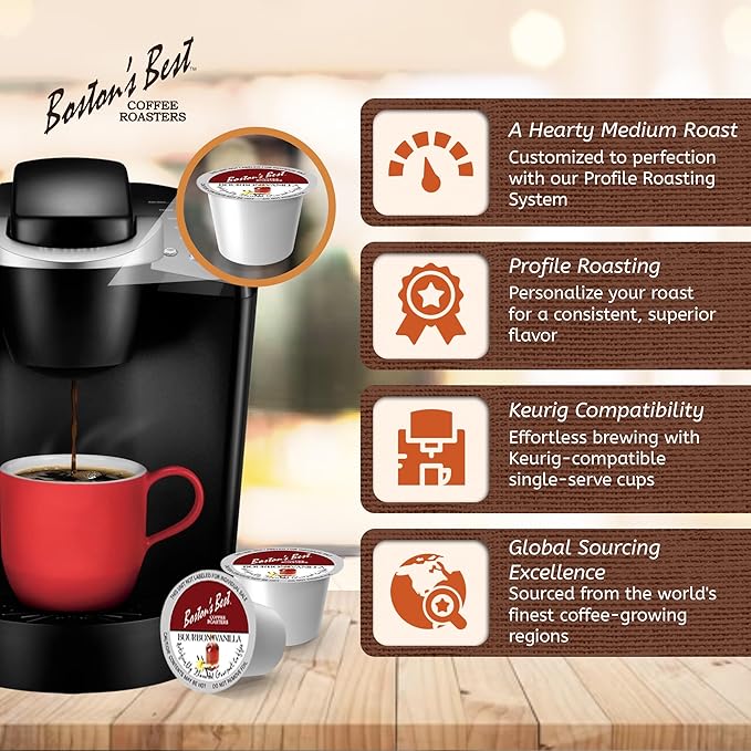 Boston’s Best - Bourbon Vanilla Coffee Blend Tasty Flavored Blend Gourmet Compatible with Keurig Coffee Maker 1 Count (42 Single Serve Medium Roast Cups)