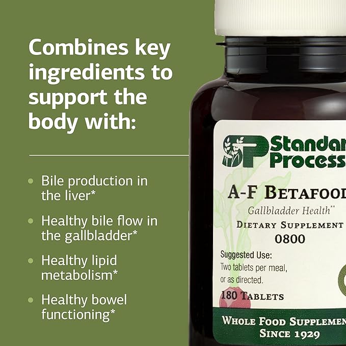 Standard Process A-F Betafood - Support Gallbladder Health &amp Liver Care - Aids Lipid Metabolism &amp Bowel Functioning with Vitamins A &amp B6 - Gluten-Free Non-Dairy &amp Non-Soy - 180 Tablet