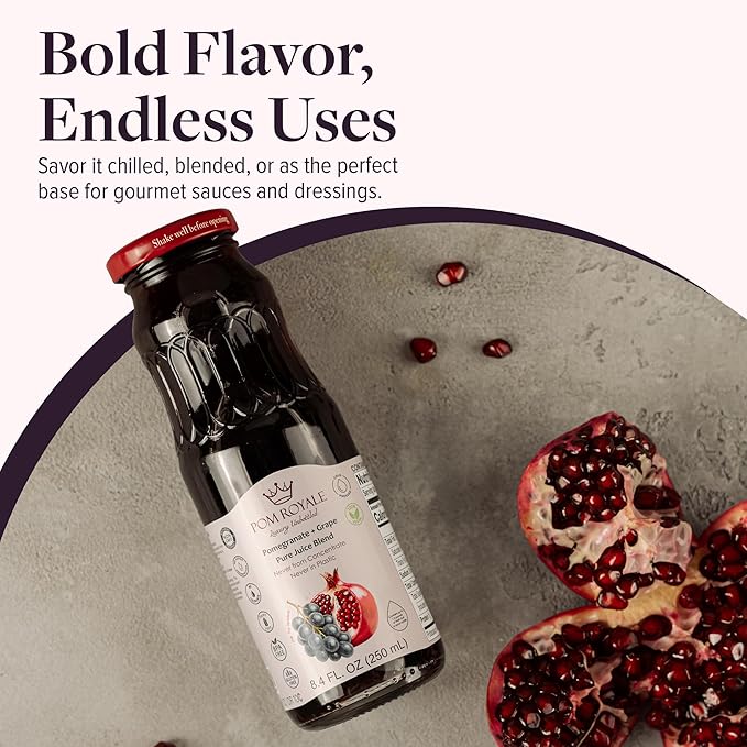 Pure Pomegranate &amp Grape Juice 33.8oz Glass Bottle (Pack of 4) Cold Pressed Juice Not from Concentrate Non-GMO No Sugar Added Gluten Free Preservative Free