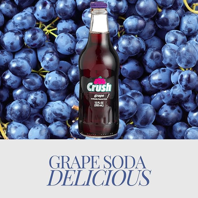 Crush Grape Soda | One of Crush’s Popular Soda Flavors | Real Cane Sugar | Caffeine Free | 12 oz Glass Bottles with Crazy Soda Pop Bottle Opener (6 Pack)
