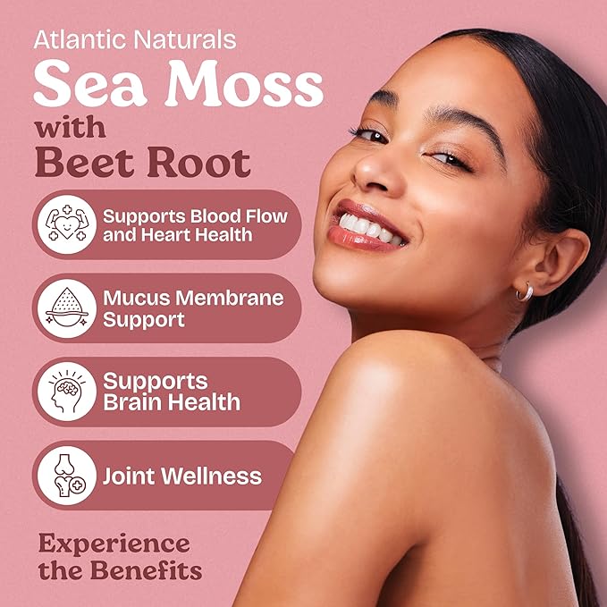 Atlantic Naturals Sea Moss with Beet Root Capsules - Premium Quality Multivitamin Supplement - Sea Moss Superfood to Support Immune Health Blood Flow Joint Health &amp Athletic Performance - 120 ct