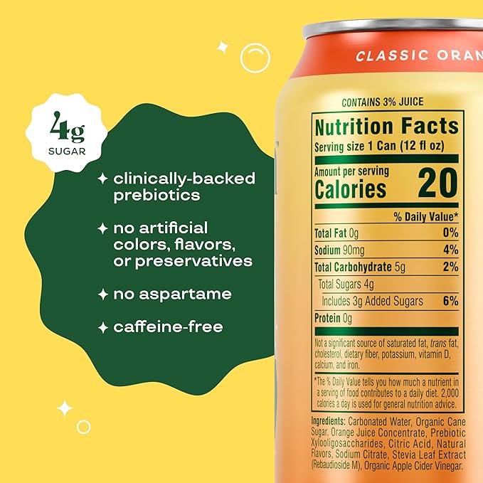 Bloom Pop Prebiotic Soda 12 Pack Classic Orange Flavor 12oz Cans | Prebiotic Soda for Gut Health Low Calorie Soda No Caffeine Healthy Soft Drink Alternative