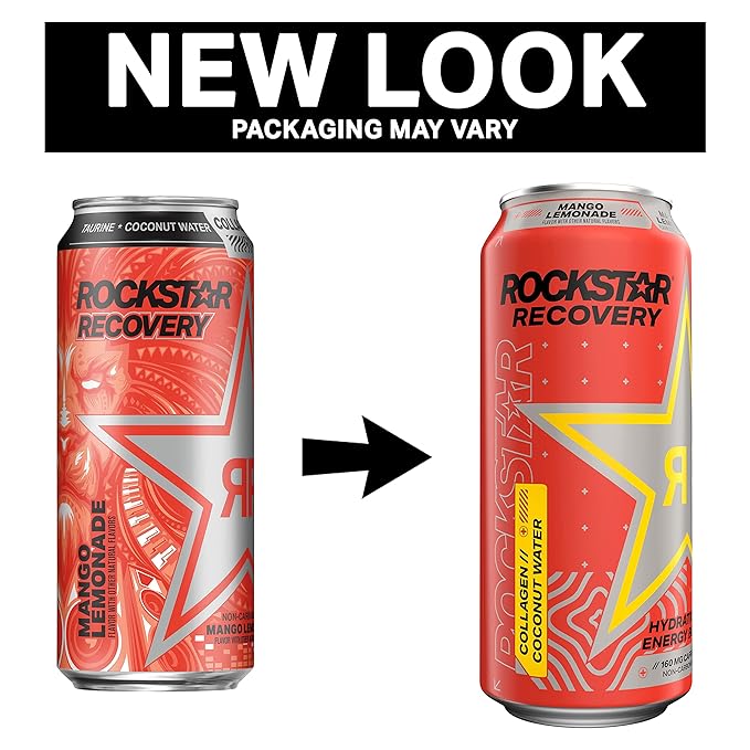 Rockstar Recovery Mango Lemonade 16 Fl Oz (Pack of 12)