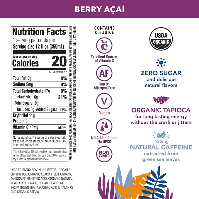 OCA ZERO Variety Pack Organic energy drink zero sugar gluten-free vegan plant-based 12 Fl Oz (12-pack)