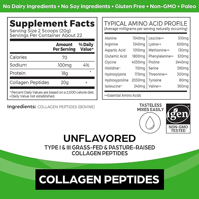 Amazing Grass Greens Superfood Blend with Organic Spirulina Digestive Enzymes - 100 Servings &amp Orgain Hydrolyzed Collagen Peptides Powder 20g Grass Fed Collagen - Hair Skin Nail &amp Joint