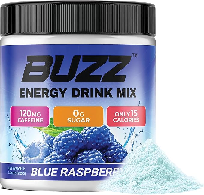 Morning Buzz Energy Drink Powder - Energy Boost Drink Mix - Sugar-Free Energy with Antioxidants - Morning Kickstart and Sports Nutrition Endurance Product - 30 Servings Blue Raspberry 8 Ounces