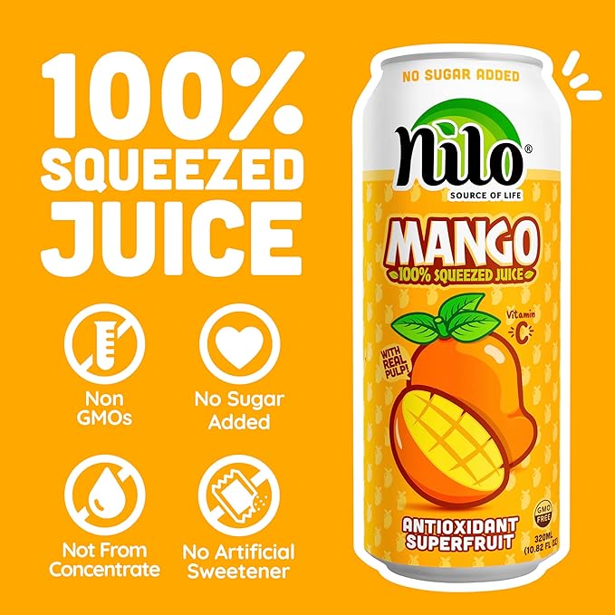NILO Mango Juice | 100% Squeezed Mango | NO Sugar added | NOT From Concentrate | 10.8 oz (Pack of 12)