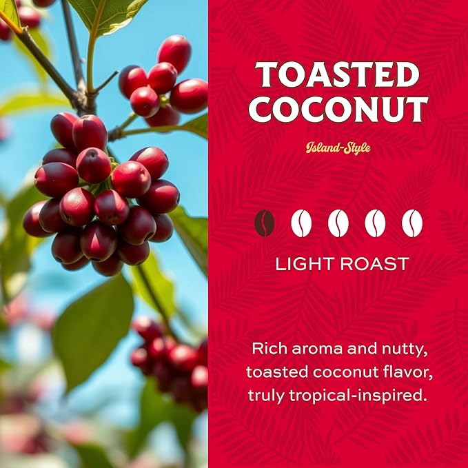 Lion Coffee Toasted Coconut Flavored Light Roast Whole Bean Coffee A Taste of Aloha - 24 Ounce Bag